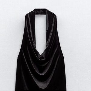 Zara Black Halter Cowl Neck Cocktail Dress
